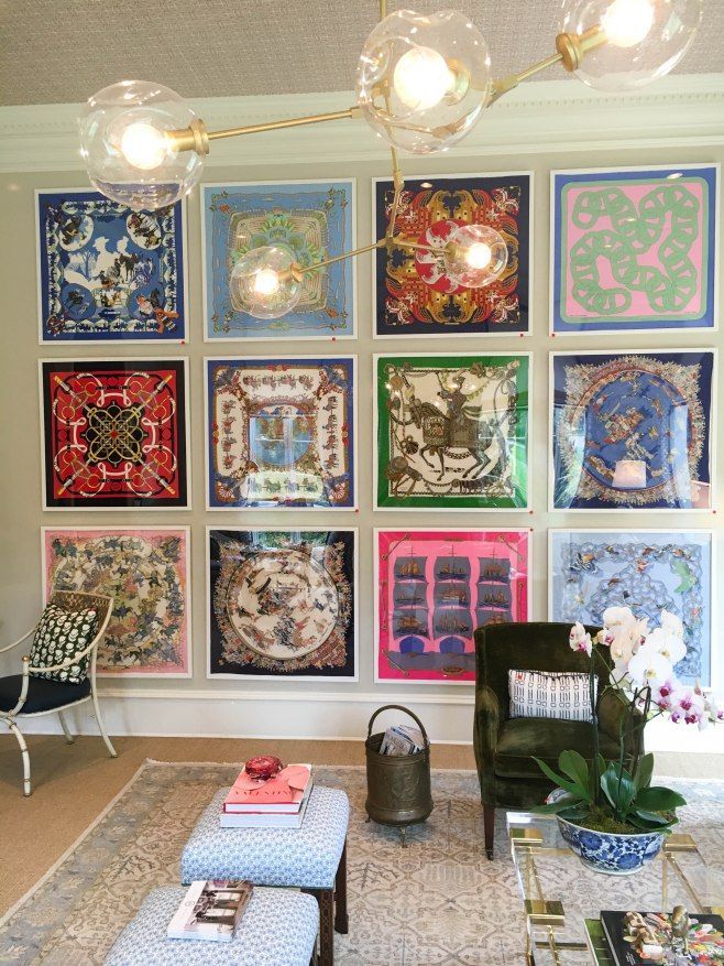Silk scarves used as art framed and hanged to the wall